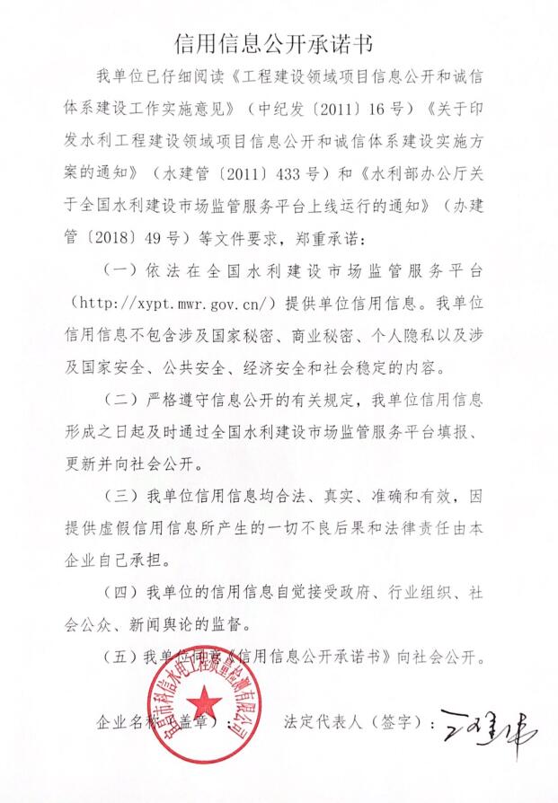 信用信息公开承诺书